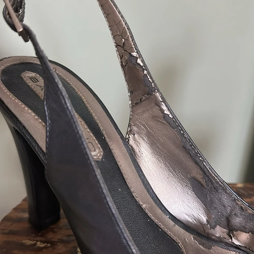 BANDOLINO Karmina Navy Slingback Heels - Peep Toe with Nickel & Crystal Rosette